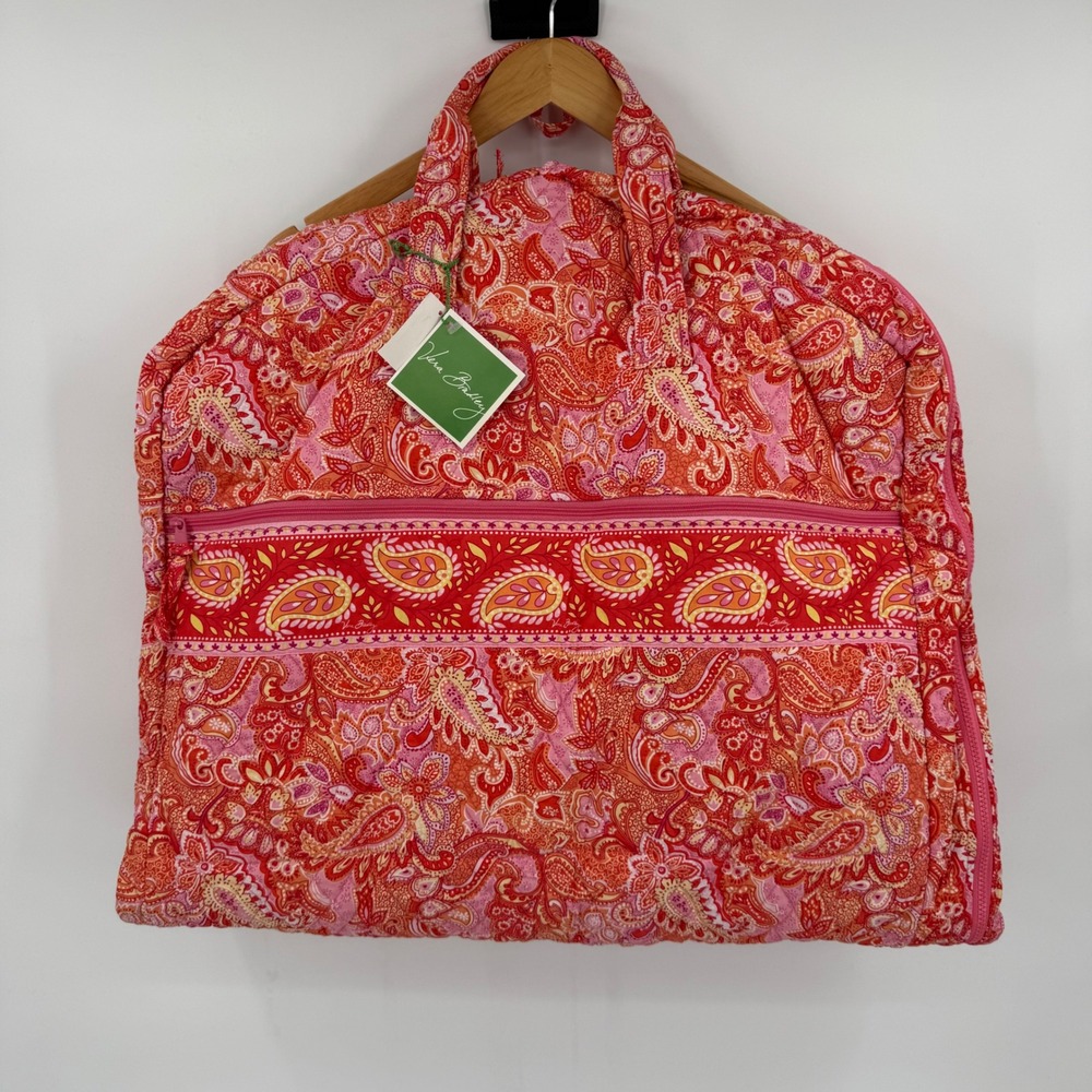 Vera Bradley Garment Bag Sherbet Pink Orange Paisley Quilted Travel Bag NEW